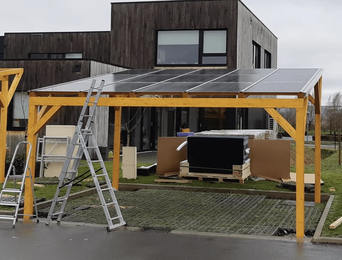 Holzcarport Solar Solarmodule Photovoltaik Holzunterkonstruktion Glas Glas Module