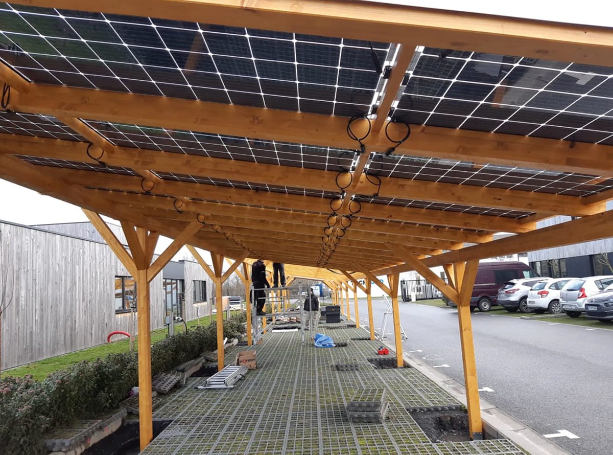 Holzcarport Solarmodule Photovoltaik Carport Holzunterkonstruktion Glas Glas Module