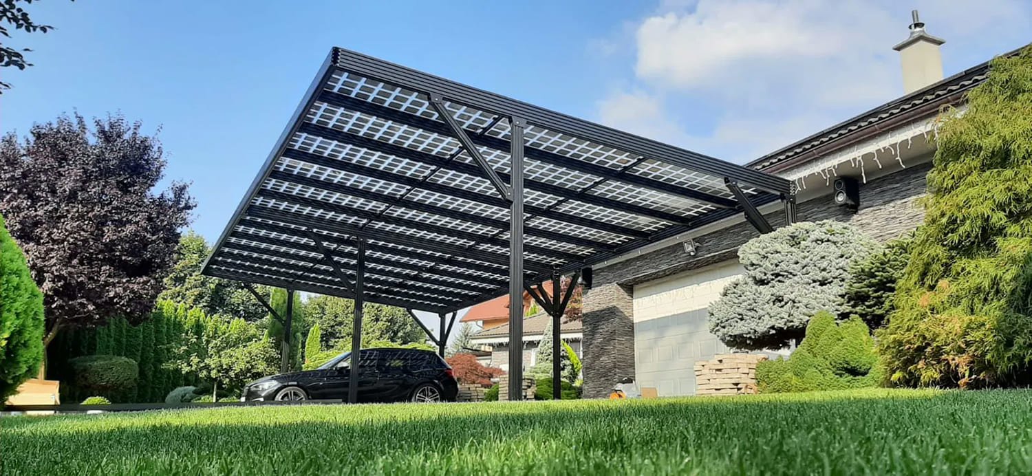 Alu Glas Glas Unterkonstruktion Solar Doppelglasmodule Photovoltaik PV Dach PVC Carport