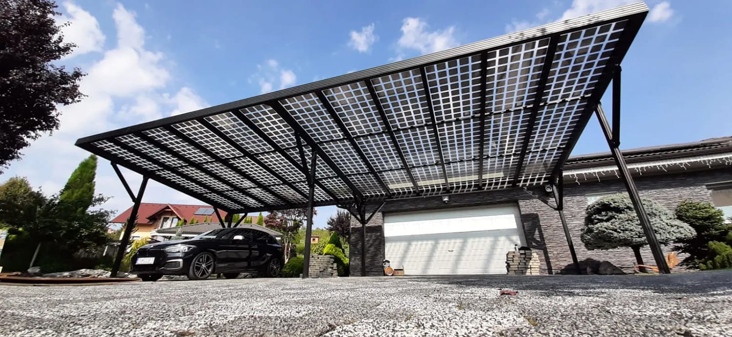 Aluunterkonstruktion Solar transparent Doppelglasmodule Glas Glas Photovoltaik PV Dach PVC Carport