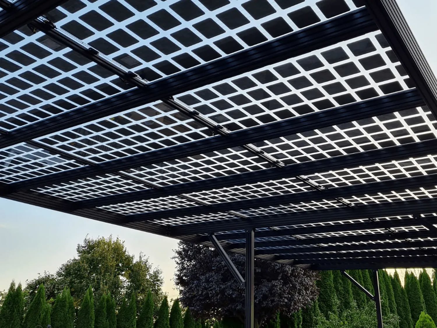 Aluunterkonstruktion Solar Unteransicht transparent Doppelglasmodule Photovoltaik PV Dach PVC Carport
