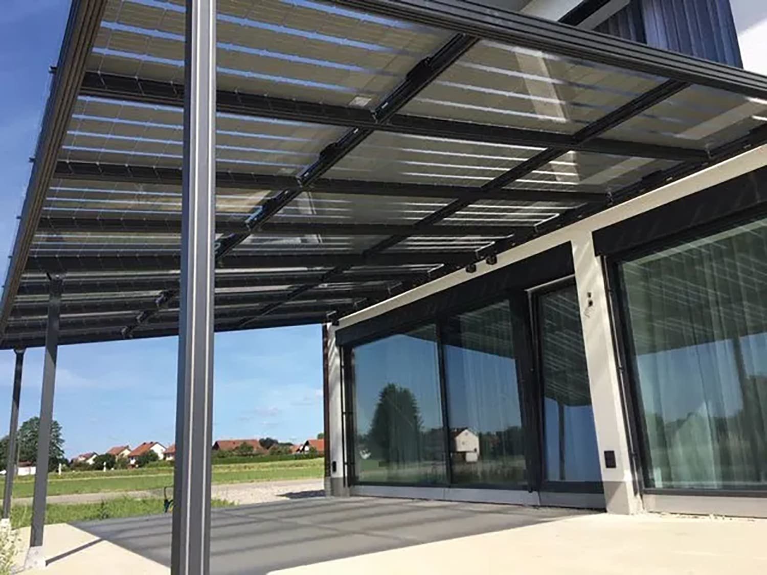 Aluterrasse Photovoltaik Aluunterkonstruktion Glas Glas transparent Module