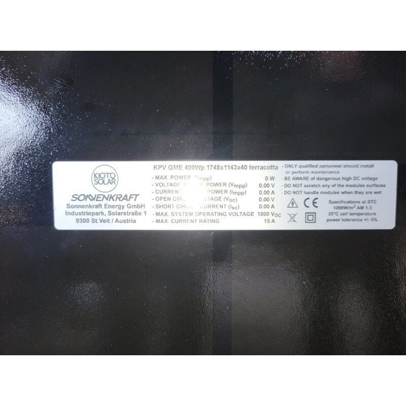 Sonnenkraft 400 Wp HC Alpin TERRACOTTA PV RAHMENMODUL Doppelglas 2x2mm terracotta Rahmen  (1748 mm x 1143 mm x 40 mm)