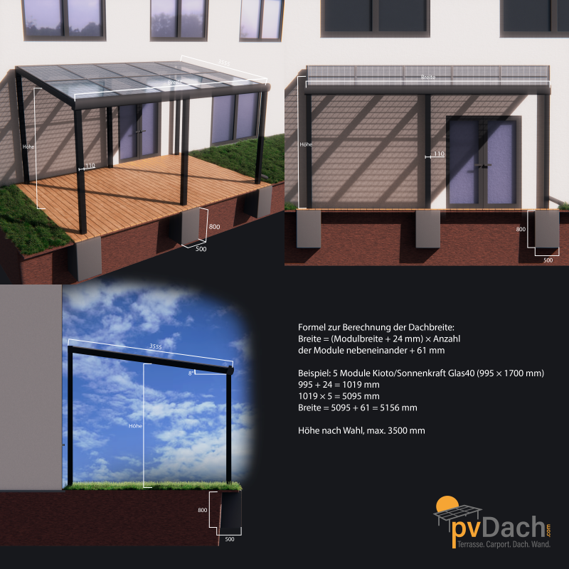 PV-Terrasse Unterkonstruktion Alu 3,4 m x 5 m