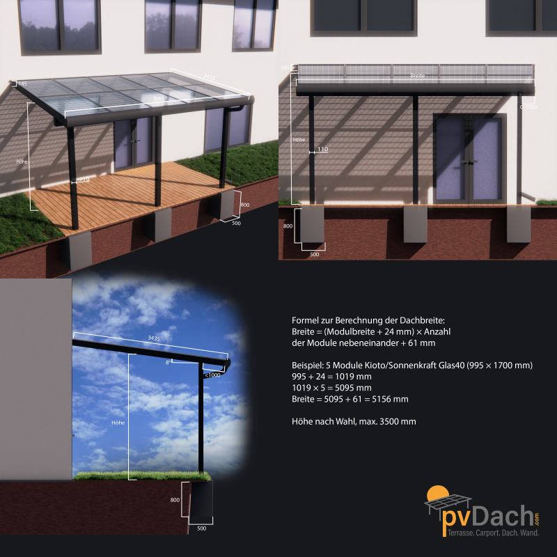 PV-Terrasse Unterkonstruktion Alu 3,4 m x 5 m