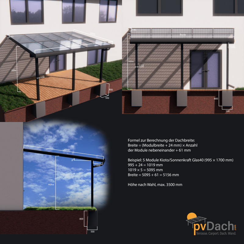 PV-Terrasse Unterkonstruktion Alu 4 m x 5 m