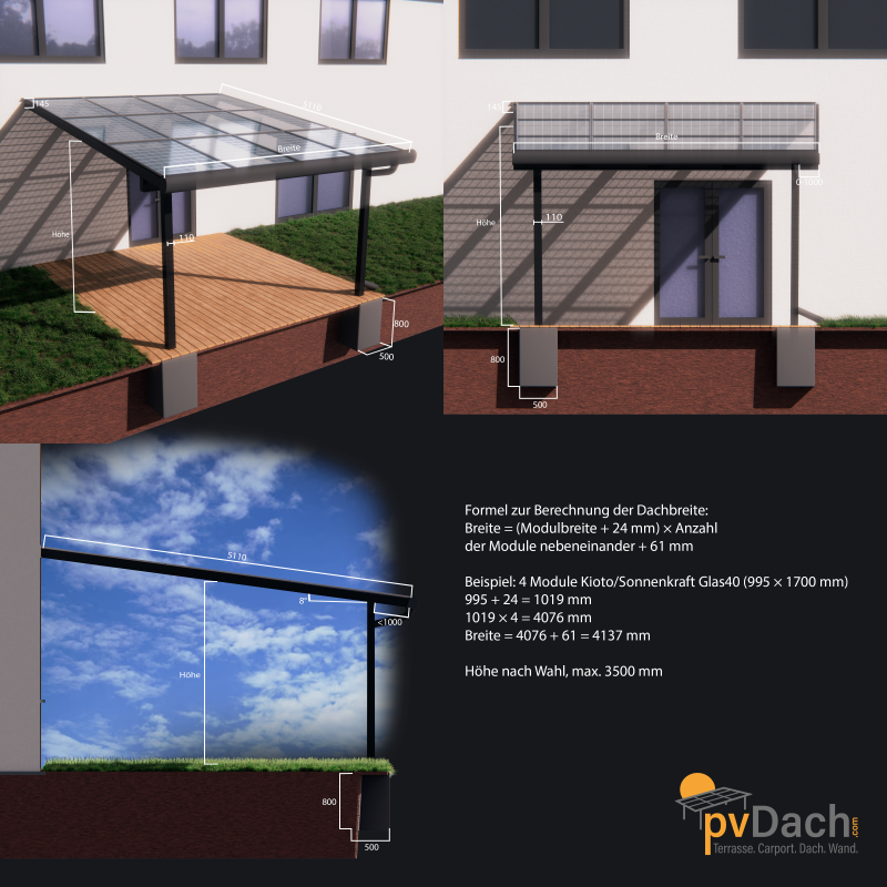 PV-Terrasse Unterkonstruktion Holz 5,1 m x 4 m