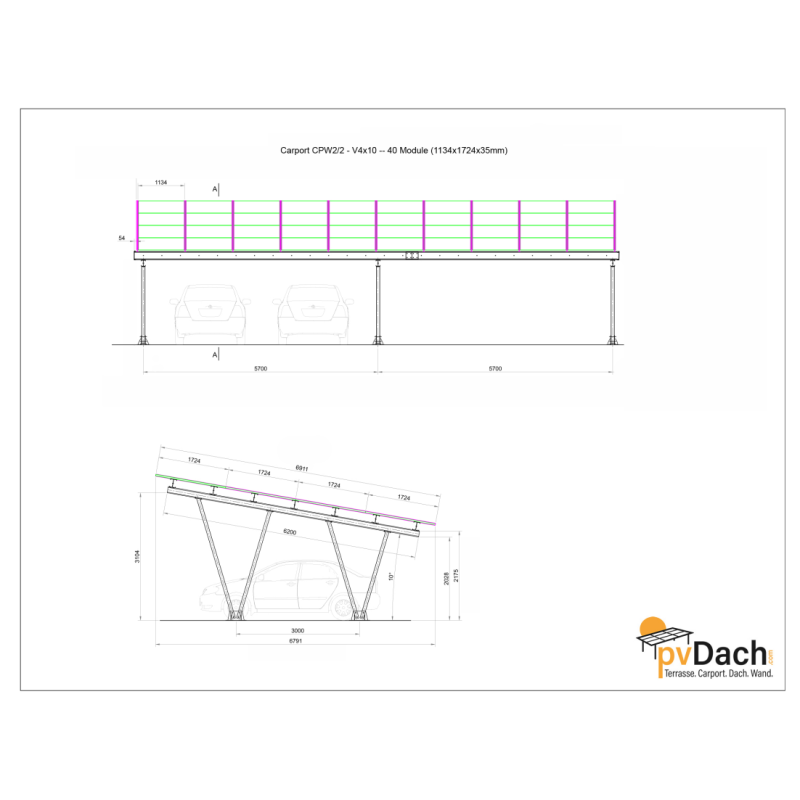 Carport CPW, 6,80 m Tiefe, 4 Stellplätze