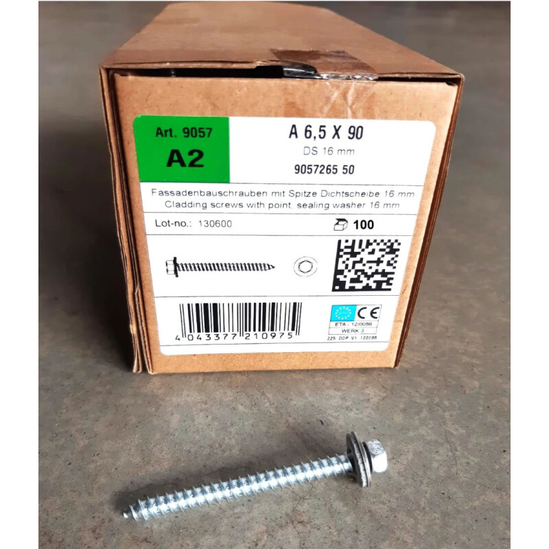 Fassadenbauschrauben Edelstahl 6,5 x 90mm für H-Schiene 30mm Rahmenmodule / 100 Stück