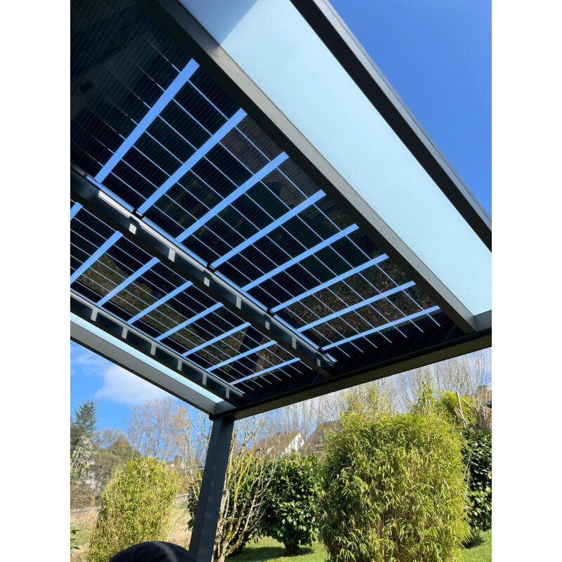 TommaTech 240 Wp 48PM G2G Terrassen-Solarmodul bifacial 27% Transparenz (1500 mm x 980 mm x 7.6 mm)