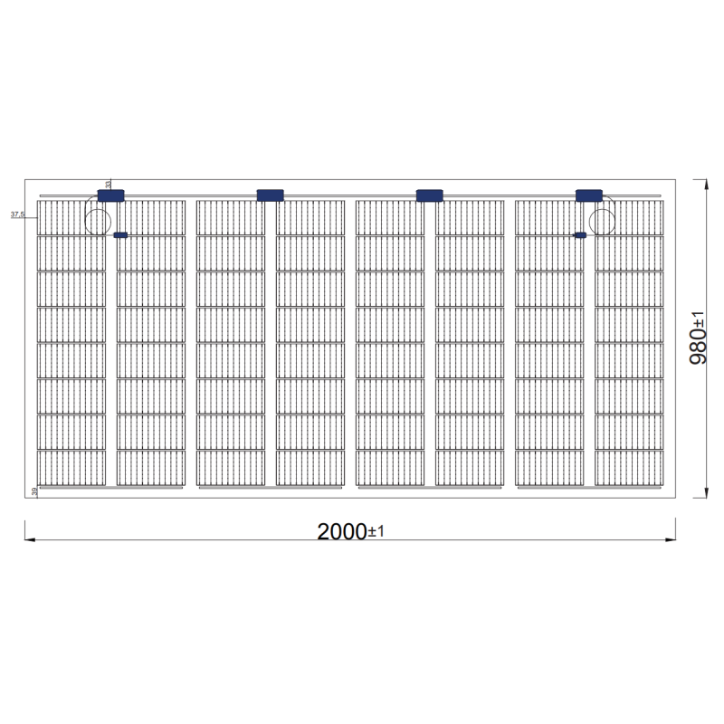 TommaTech 320 Wp 64PM G2G Terrassen-Solarmodul bifacial 27% Transparenz (2000 mm x 980 mm x 7.6 mm)