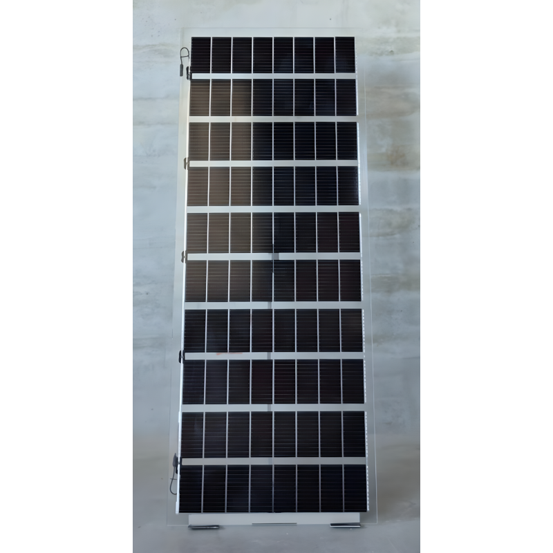 TommaTech 400 Wp 80PM G2G Terrassen-Solarmodul bifacial 27% Transparenz (2500 mm x 980 mm x 7.6 mm)