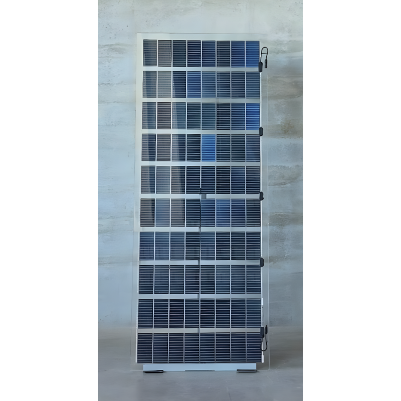 TommaTech 400 Wp 80PM G2G Terrassen-Solarmodul bifacial 27% Transparenz (2500 mm x 980 mm x 7.6 mm)
