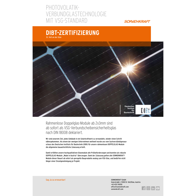 Sonnenkraft 440 Wp ÜKZ Glas PV RAHMENMODUL bifacial 13% Transparenz (1762 mm x 1134 mm x 35 mm)