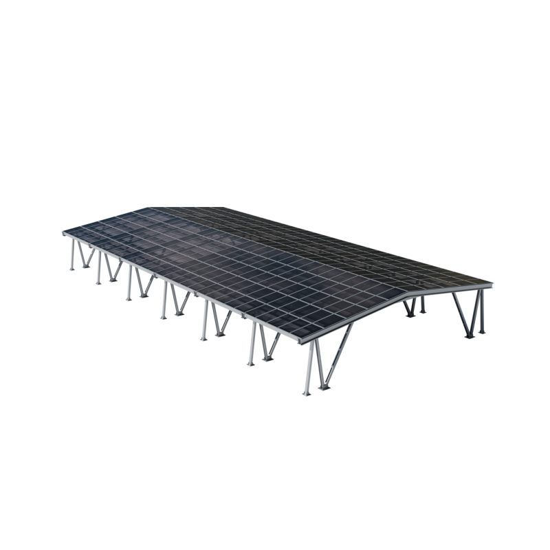 Carport CPHall, 32 x 17 m, Firsthöhe 4 m, Leistung ca. 123 kWp