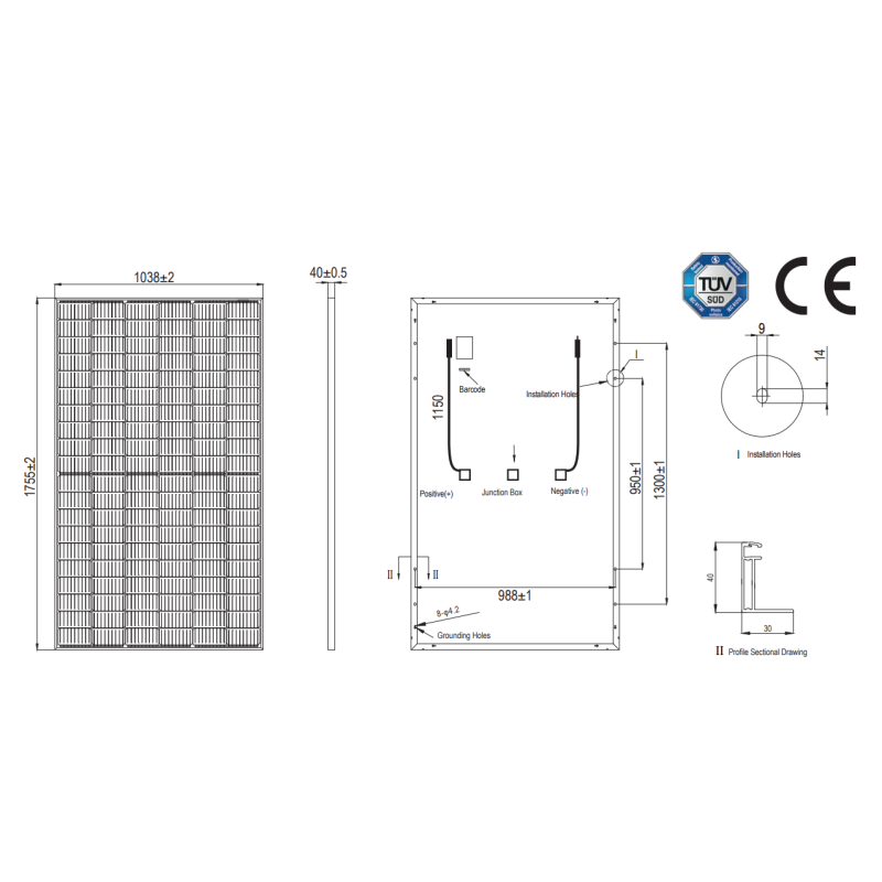 Sonnenkraft KPV 380 Wp PV FRAMEMODULE dubbelglas zwart frame (1755 mm x 1038 mm x 40 mm)